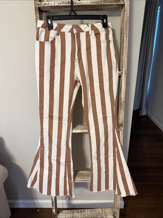 Saints & Hearts Pants - Striped Brown & White Bootcut Pants - Women's Flare